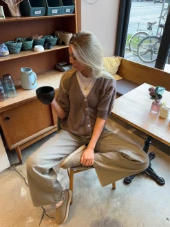 Design By Si Sakura kortærmet cardigan - Brun Hot