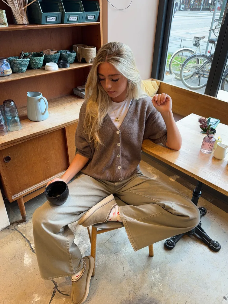 Design By Si Sakura kortærmet cardigan - Brun Hot