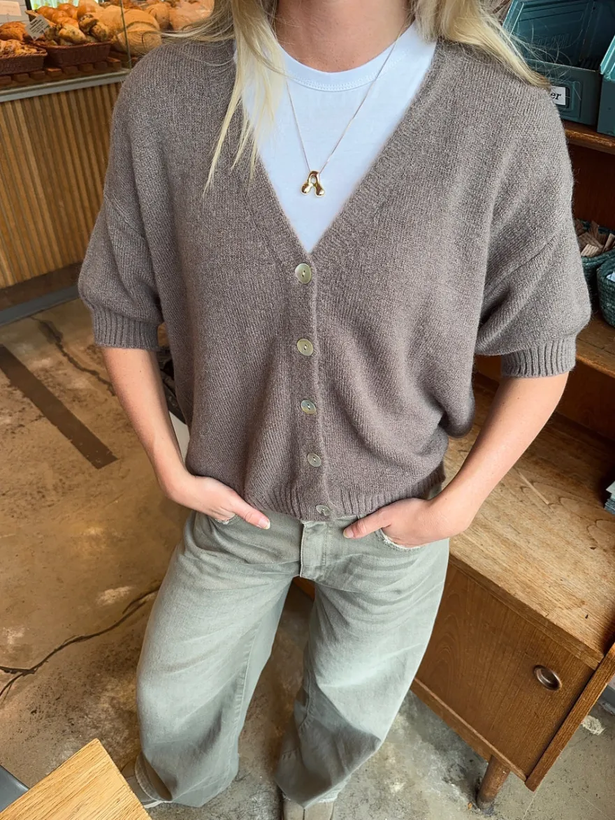 Design By Si Sakura kortærmet cardigan - Brun Hot