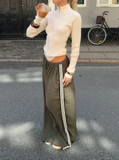 Design By Si Samantha bukser med stribe detaljer - Kaki Clearance