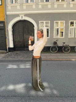 Design By Si Samantha bukser med stribe detaljer - Kaki Clearance