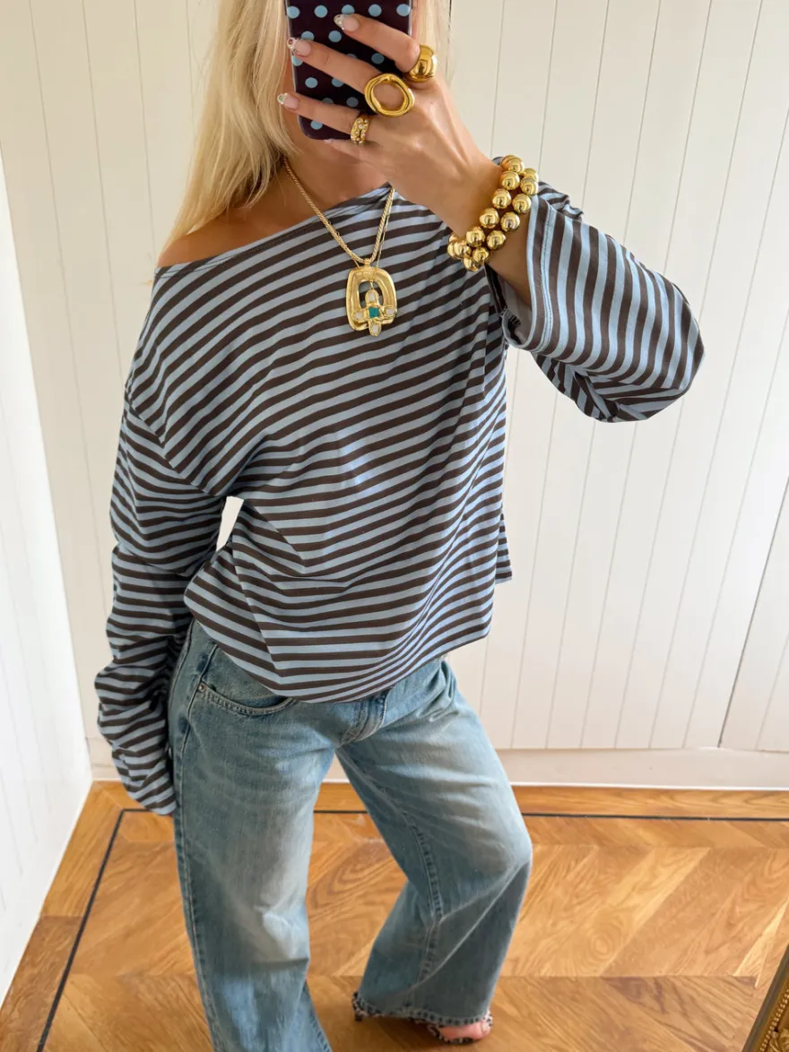 Design By Si Scandivv bluse med striber - Blå/brun Best