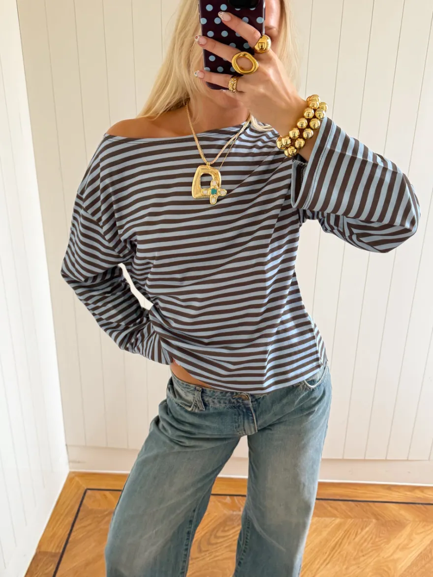 Design By Si Scandivv bluse med striber - Blå/brun Best