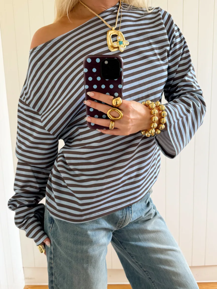 Design By Si Scandivv bluse med striber - Blå/brun Best