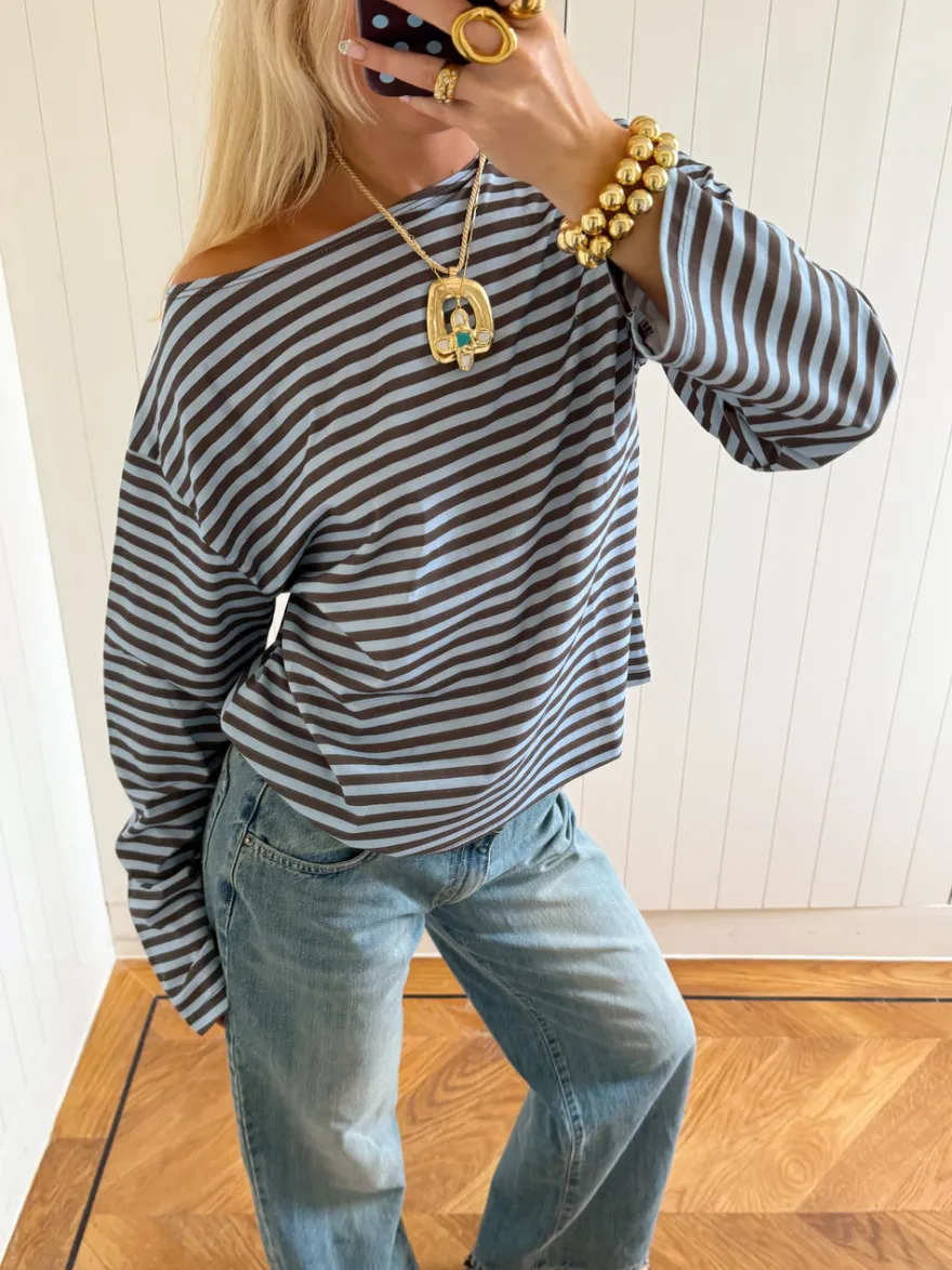 Design By Si Scandivv bluse med striber - Blå/brun Best