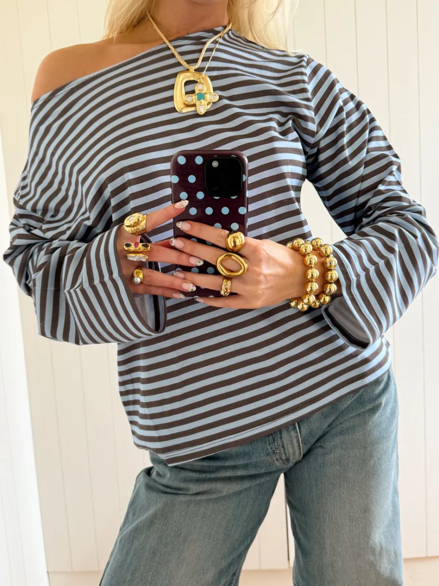 Design By Si Scandivv bluse med striber - Blå/brun Best