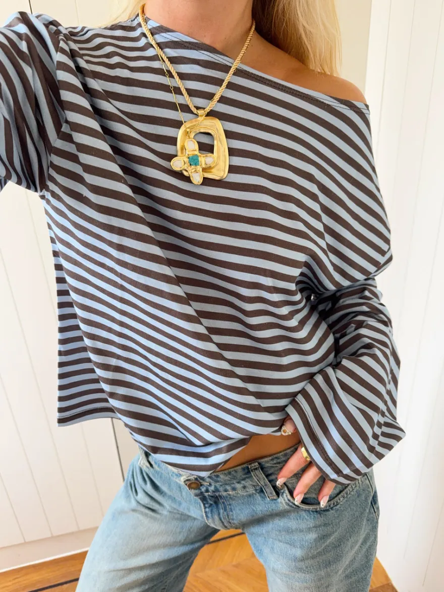 Design By Si Scandivv bluse med striber - Blå/brun Best