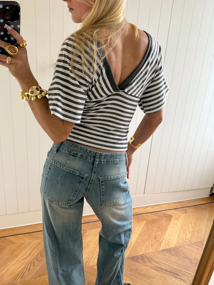 Design By Si Scandivv bluse med striber - Grå/hvid Clearance