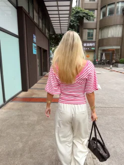 Design By Si Scandivv bluse med striber - Pink/hvid Discount