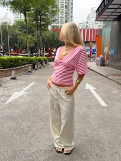 Design By Si Scandivv bluse med striber - Pink/hvid Discount