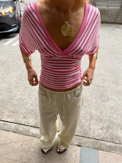 Design By Si Scandivv bluse med striber - Pink/hvid Discount