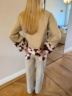 Design By Si Scandivv denimjakke med koprint - Beige/brun/hvid Clearance