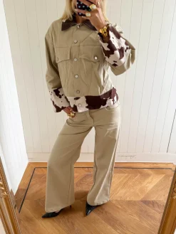 Design By Si Scandivv denimjakke med koprint - Beige/brun/hvid Clearance