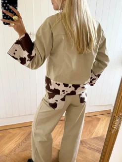 Design By Si Scandivv denimjakke med koprint - Beige/brun/hvid Clearance