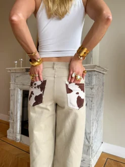 Design By Si Scandivv jeans med koprint - Beige Hot