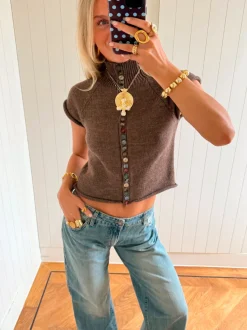 Design By Si Scandivv kortærmet strik med knapper - Brun/taupe Best