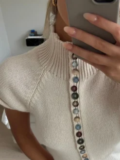 Design By Si Scandivv kortærmet strik med knapper - Beige/off white Online
