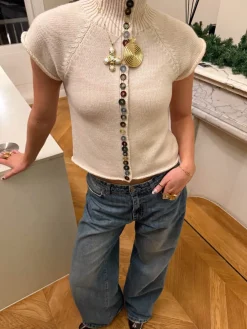 Design By Si Scandivv kortærmet strik med knapper - Beige/off white Online