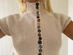 Design By Si Scandivv kortærmet strik med knapper - Beige/off white Online