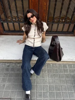 Design By Si Scandivv kortærmet strik med knapper - Beige/off white Online