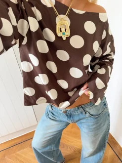 Design By Si Scandivv langærmet med prikker - Brun/creme Best