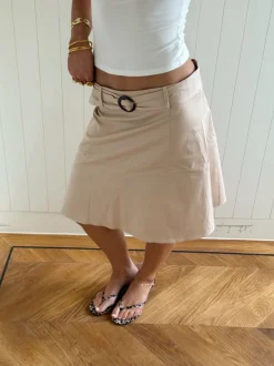Design By Si Scandivv nederdel med bælte - Beige Clearance