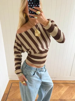 Design By Si Scandivv tætsiddende bluse med glitter - Brun/guld Outlet
