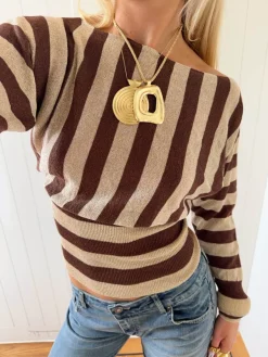 Design By Si Scandivv tætsiddende bluse med glitter - Brun/guld Outlet