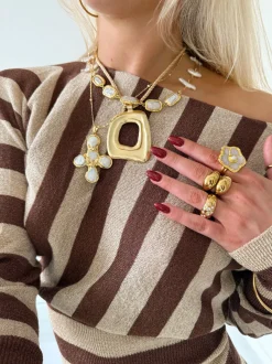 Design By Si Scandivv tætsiddende bluse med glitter - Brun/guld Outlet