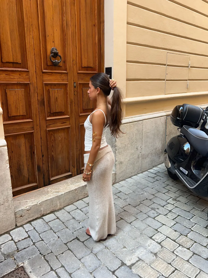 Design By Si Sefina maxi strikket nederdel - Beige