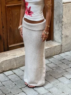 Design By Si Sefina maxi strikket nederdel - Beige
