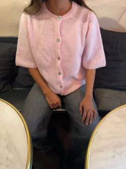 Design By Si Serena strikket kortærmet cardigan - Lyserød Online