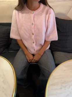 Design By Si Serena strikket kortærmet cardigan - Lyserød Online