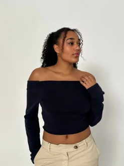 Design By Si Simona 2 ways bindebluse - Navy Online