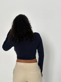 Design By Si Simona 2 ways bindebluse - Navy Online