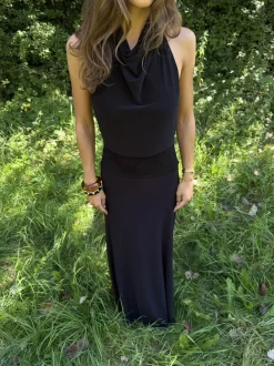 Design By Si Skyla maxikjole med åben ryg - Sort Clearance
