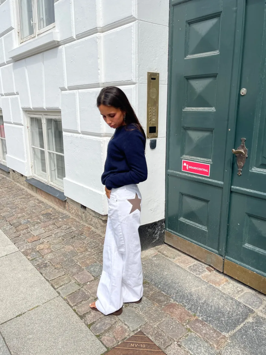 Design By Si Star jeans med brune stjerner - Hvid Clearance