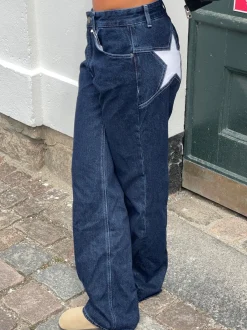 Design By Si Star jeans med hvide stjerner - Mørk denim Outlet