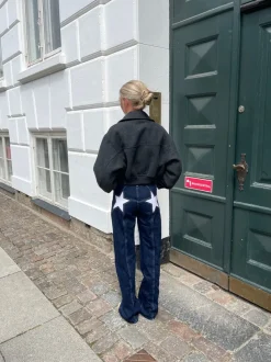 Design By Si Star jeans med hvide stjerner - Mørk denim Outlet