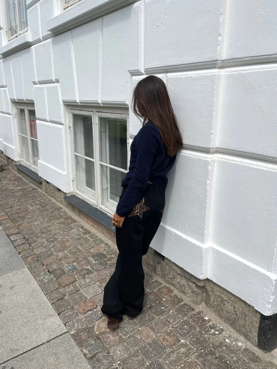 Design By Si Star jeans med leopard stjerner - Sort