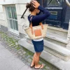 Design By Si Strandtaske i flet - Beige Sale