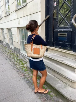 Design By Si Strandtaske i flet - Beige Sale