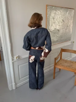 Design By Si Suivinia jeans med koprint - Blå Online
