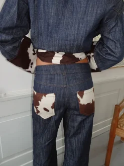 Design By Si Suivinia jeans med koprint - Blå Online