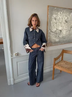 Design By Si Suivinia jeans med koprint - Blå Online