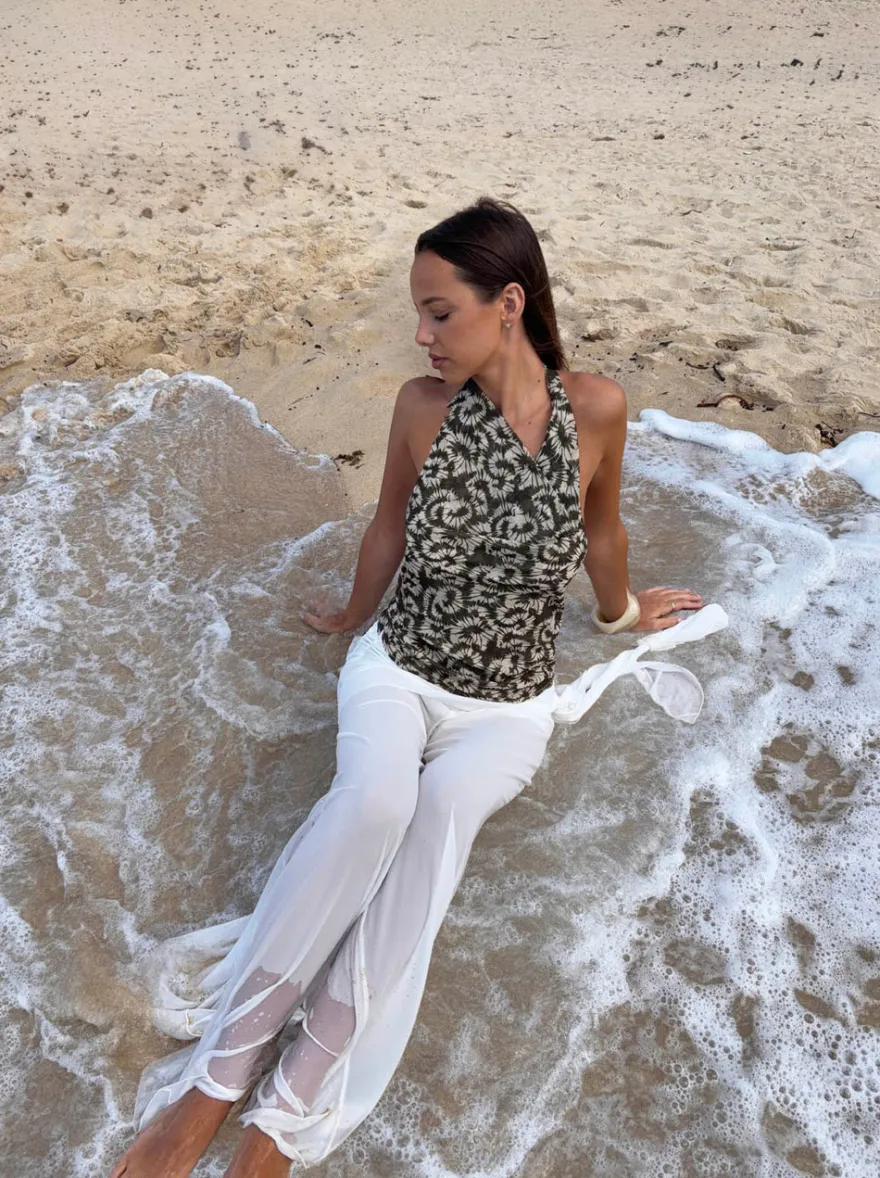 Design By Si Susiana halternecktop med mønster - Grøn/off white Best