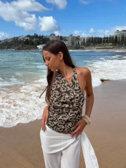 Design By Si Susiana halternecktop med mønster - Grøn/off white Best