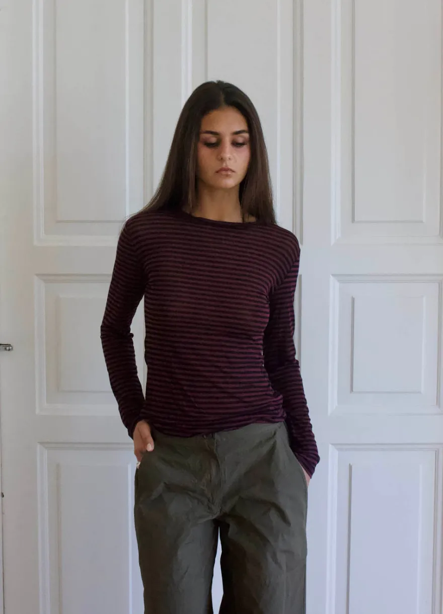Design By Si Suzy bluse med striber - Bordeaux og sort Sale