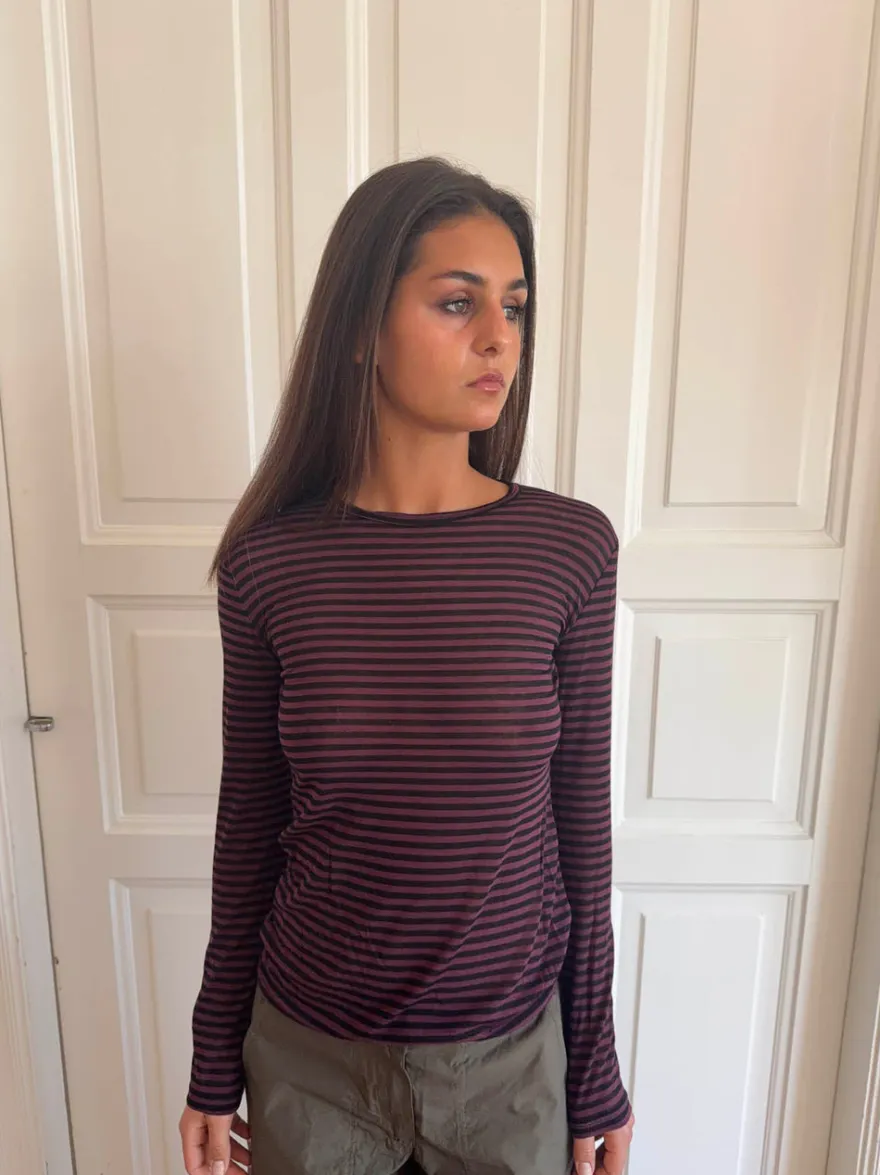 Design By Si Suzy bluse med striber - Bordeaux og sort Sale