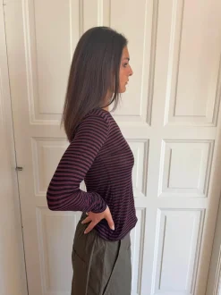 Design By Si Suzy bluse med striber - Bordeaux og sort Sale